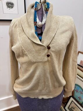 Ralph Lauren Cream Shawl-Collar Button Pullover Sweater